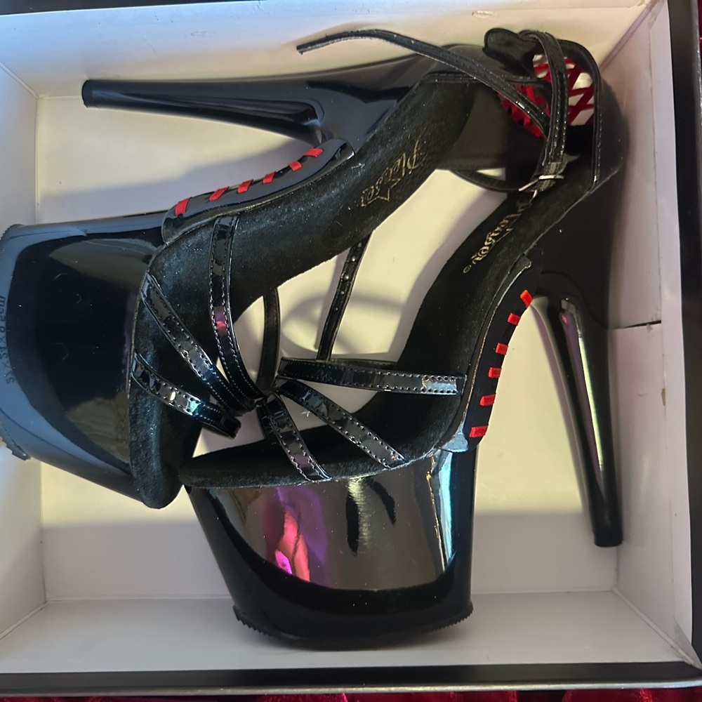 Pleaser Black and Red Stiletto Heels
